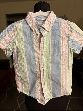 Janie and Jack Pastel Striped Seersucker Short-Sleeve Button-Down